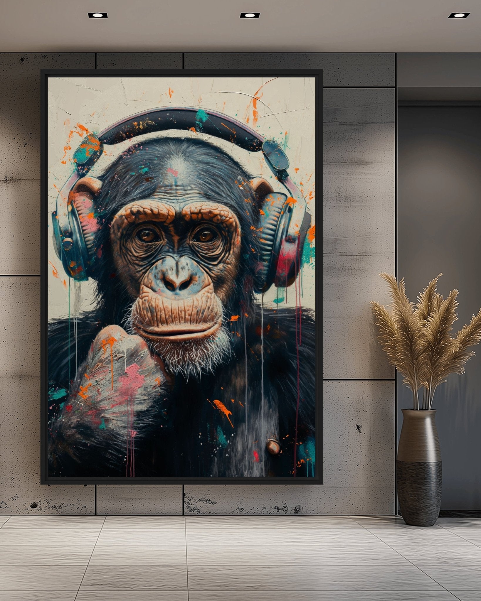 DJ Monkey Trendy Art Framed Canvas