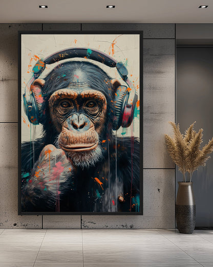 DJ Monkey Trendy Art Framed Canvas