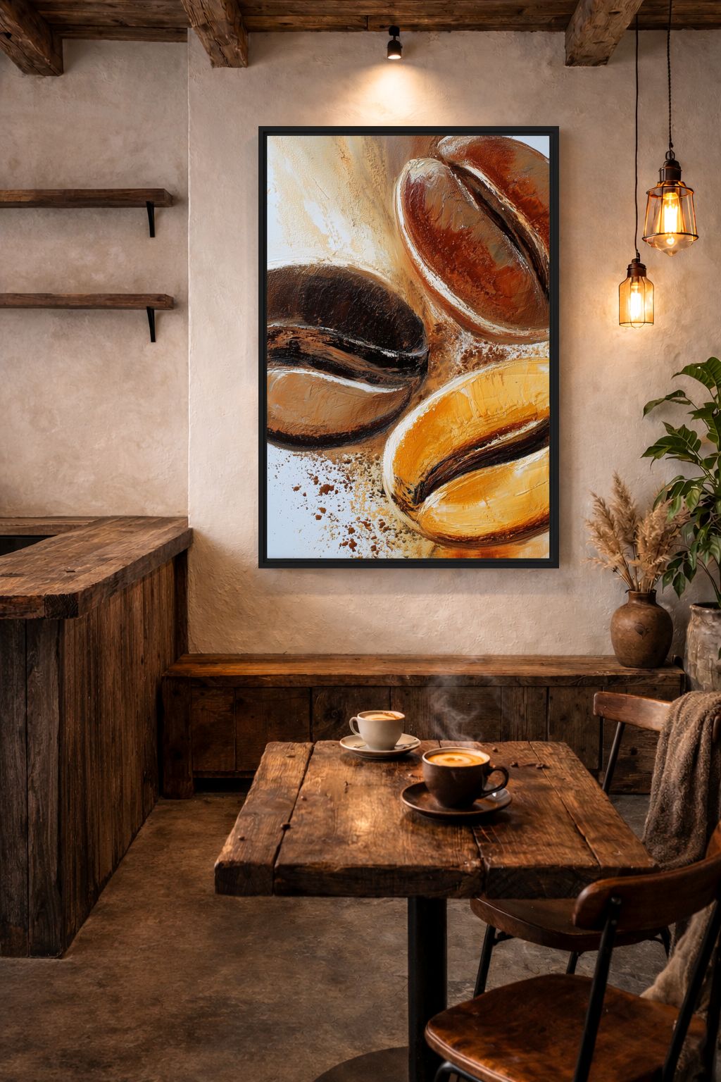 Coffee Beans Modern Art Framed Canvas - PaintFu