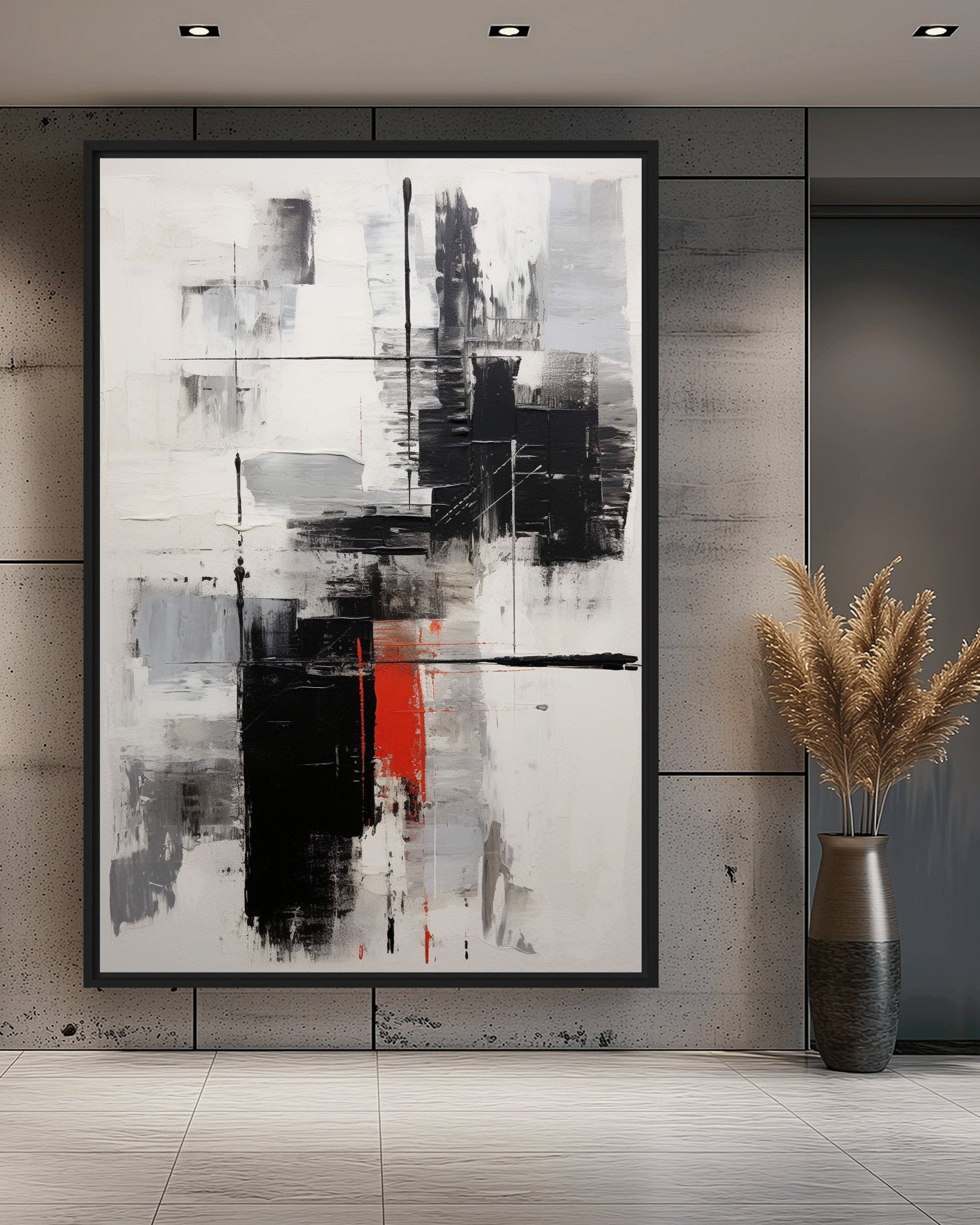 Black White Red Modern Art Framed Canvas
