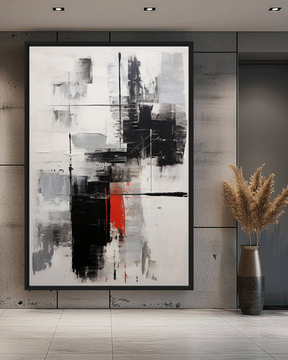 Black White Red Modern Art Framed Canvas