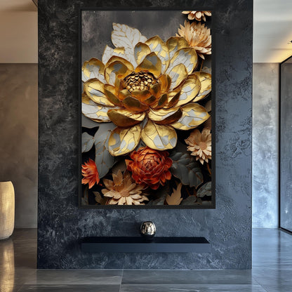 Bronze Flower Floral Art Framed Canvas