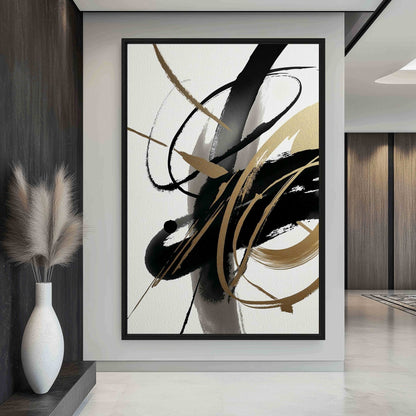 Black White Gold Abstract Art Framed Canvas - PaintFu