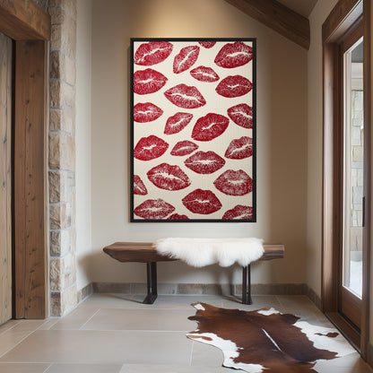 Red Kiss Lips Framed Canvas - PaintFu