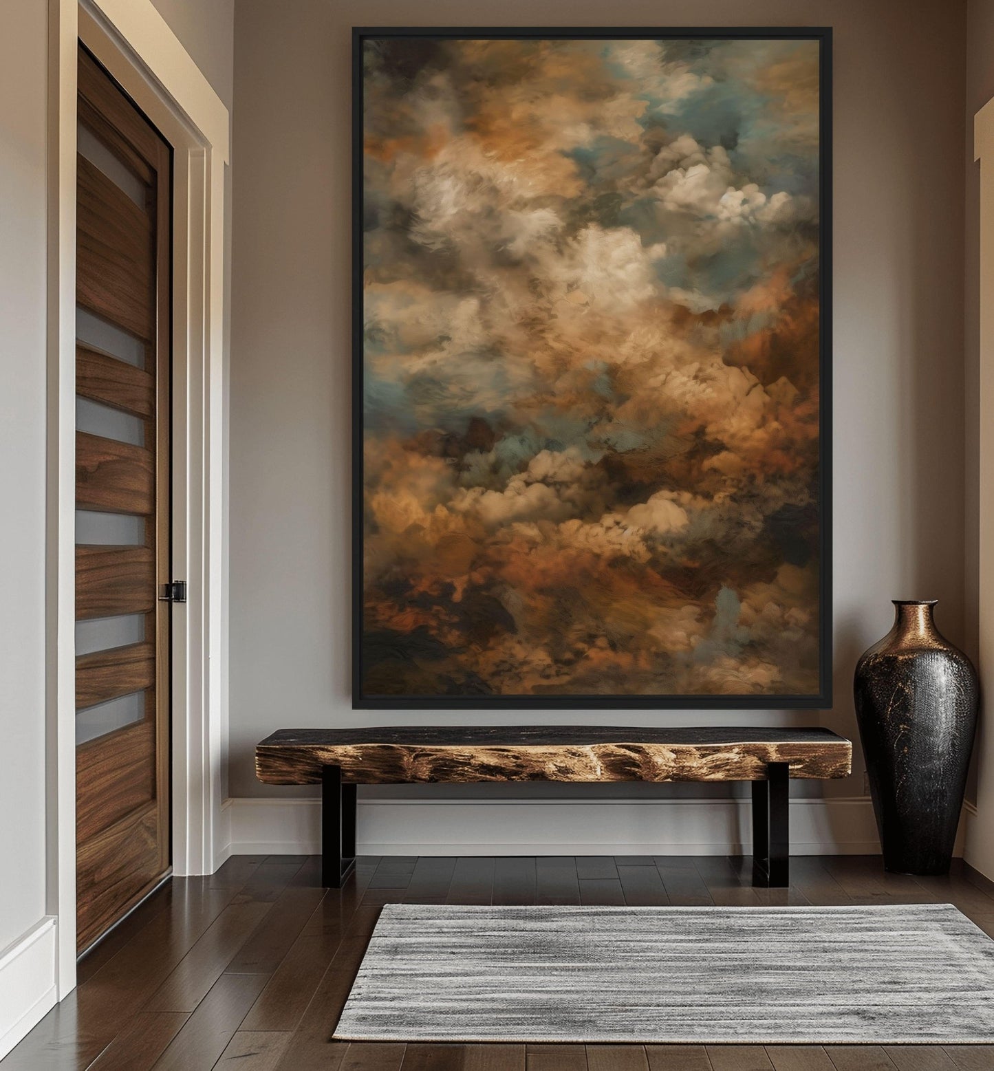 Clouds Earth Tone Wall Art Framed Canvas
