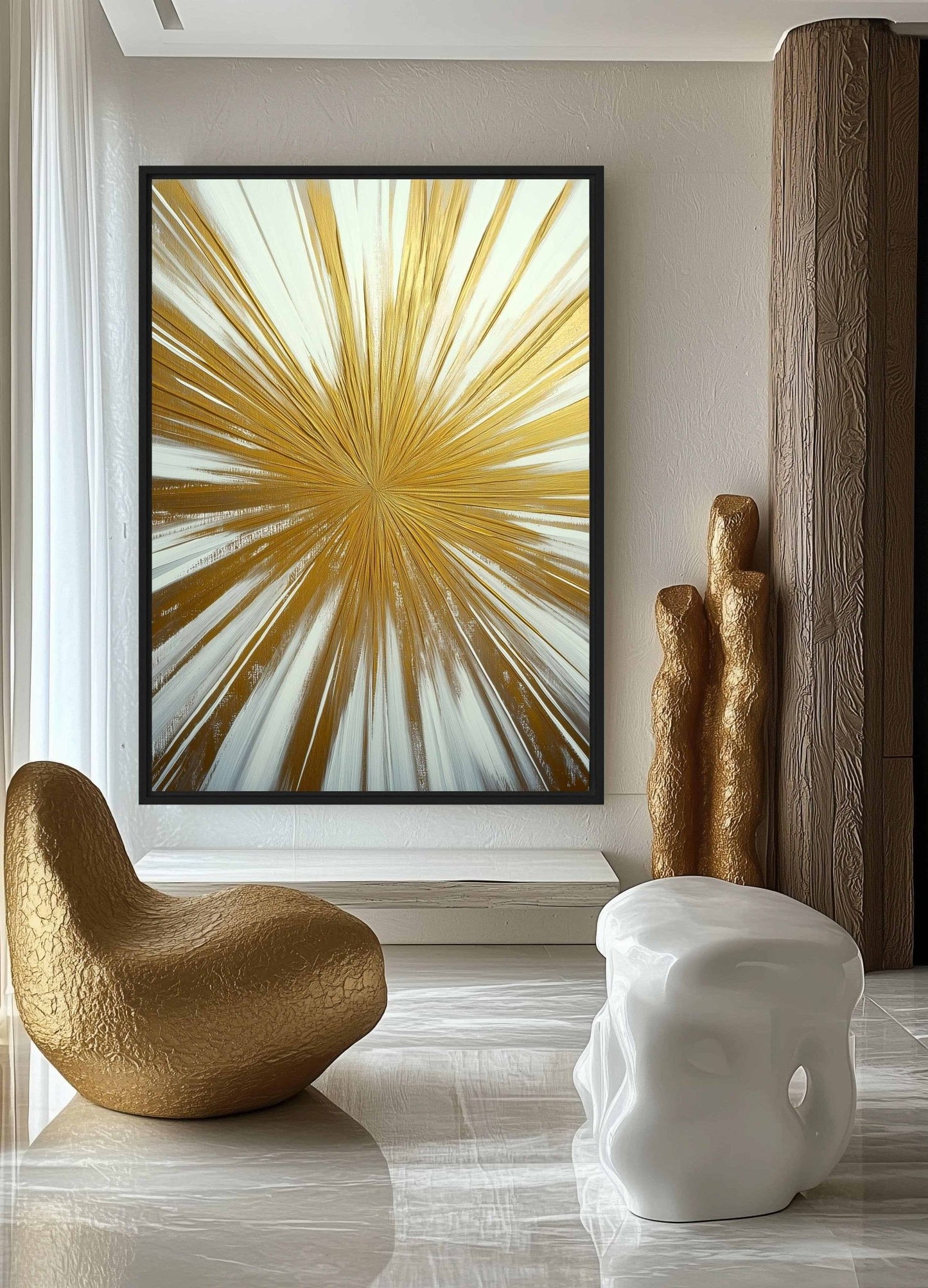 Gold Explosion Abstract Art Framed Canvas