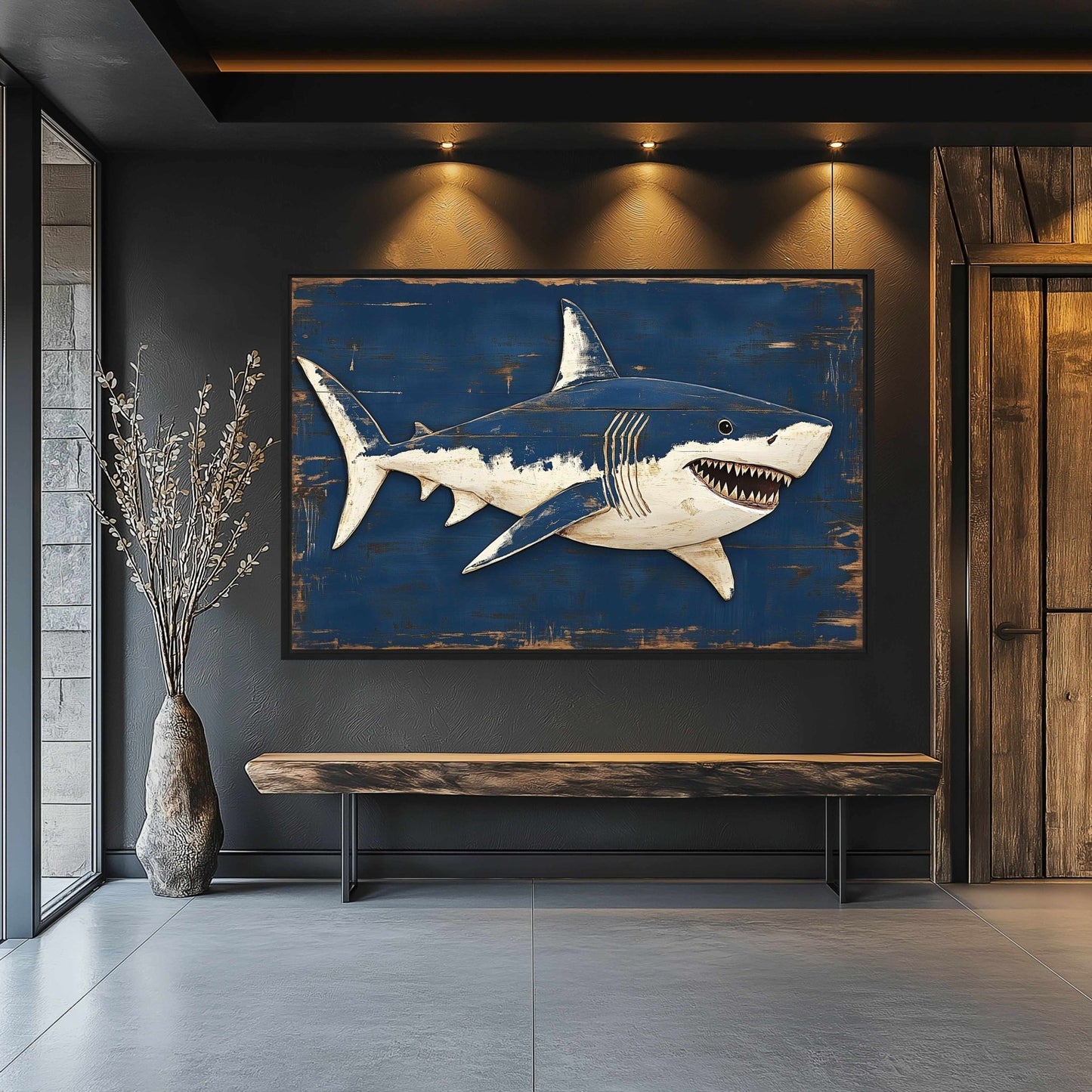 Shark Nautical Wall Art Framed Canvas