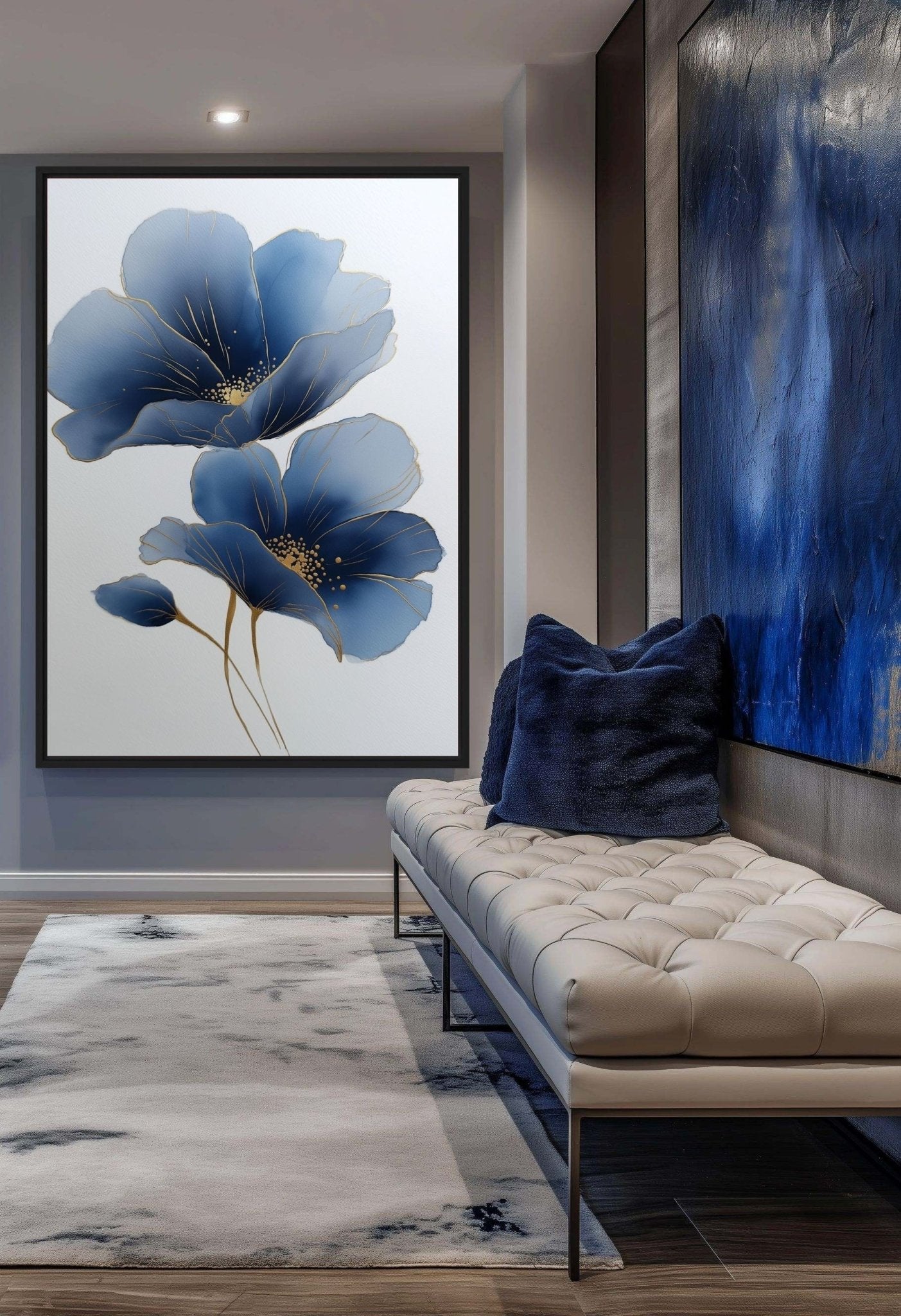 Blue Floral Art Framed canvas - PaintFu