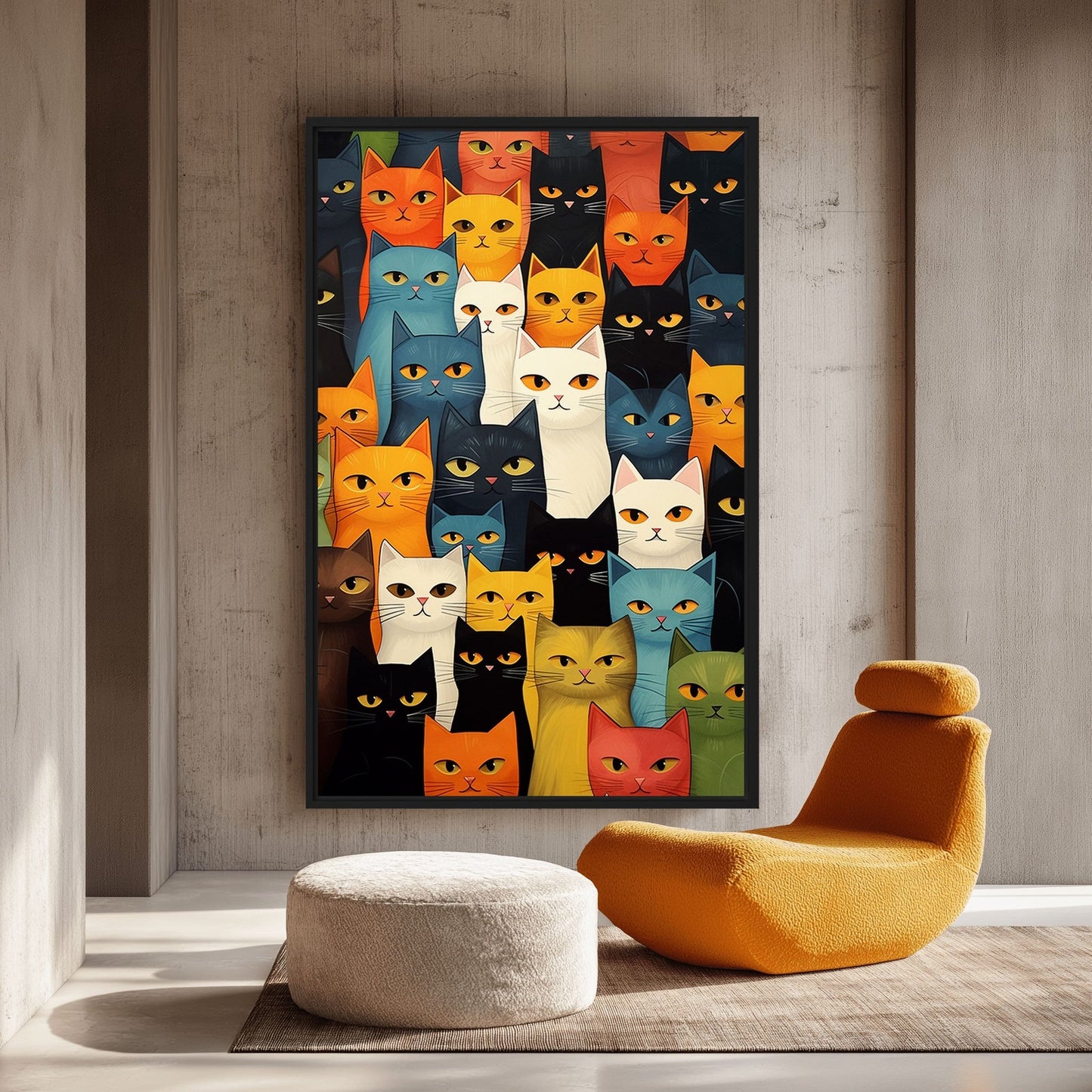 Cats Colorful Collage Famed Canvas