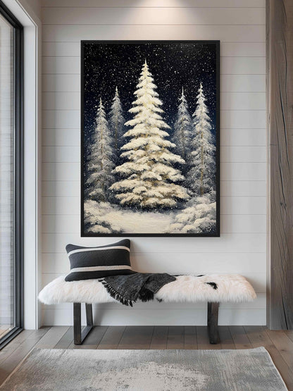 Winter Christmas Tree Framed Canvas - PaintFu