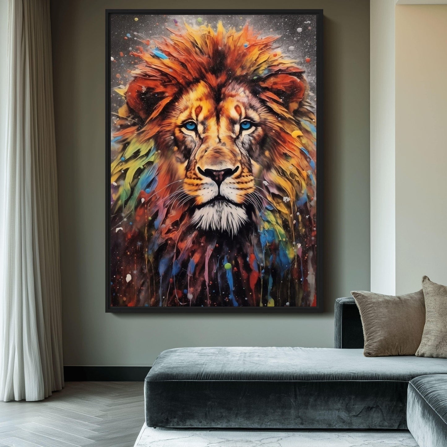 Colorful Lion Pop Art Framed Canvas