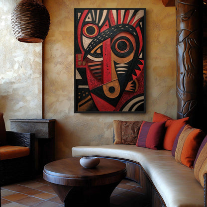 African Abstract Folk Art Framed Canvas - PaintFu