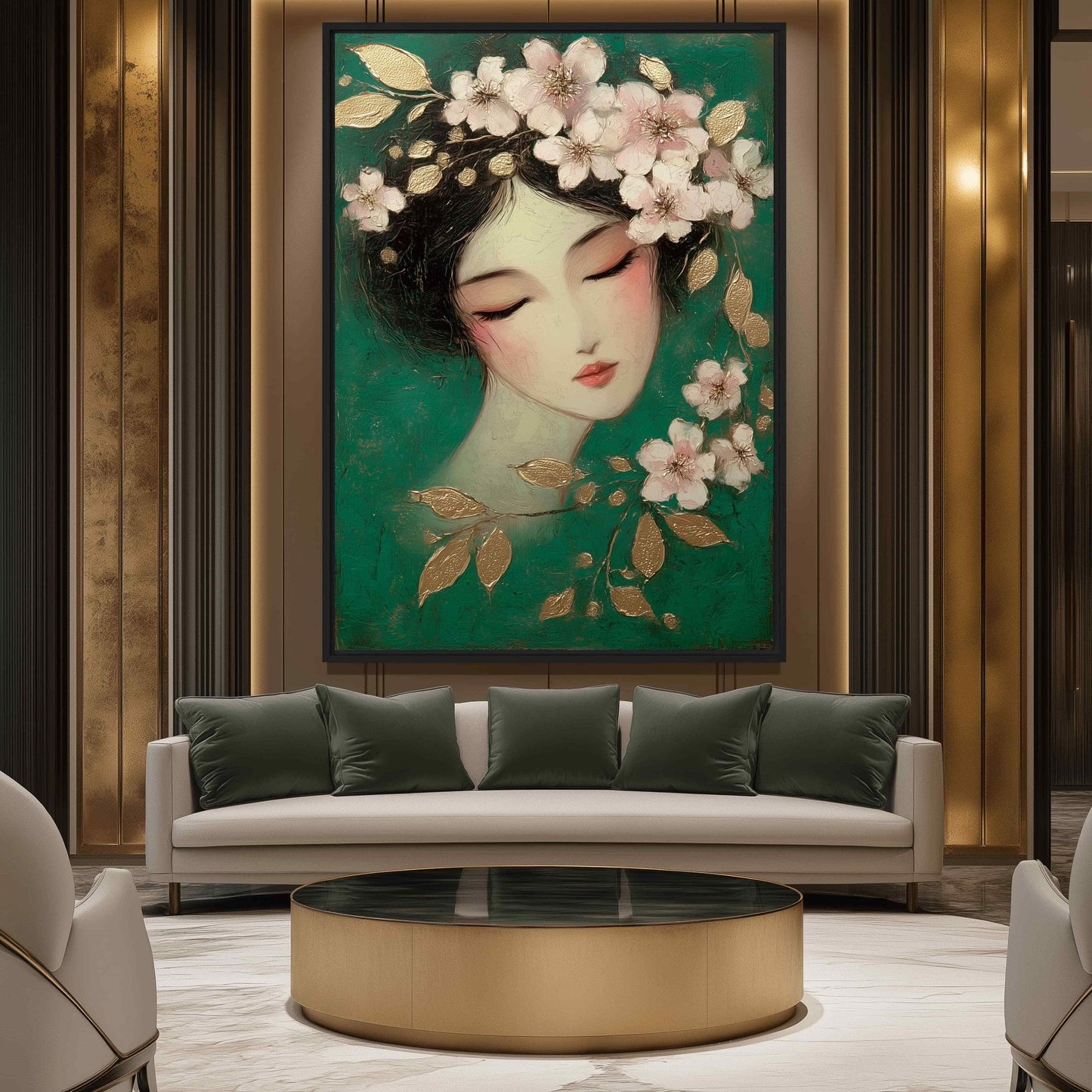 Geisha Floral Portrait Framed Canvas