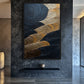 Dark Navy Gold Circles Impasto Art Framed Canvas