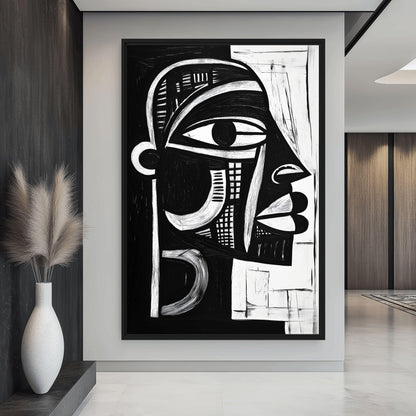 African Tribal Art Black White Canvas Print Detail | PaintFu