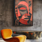 African Mask Folk Art Framed Canvas