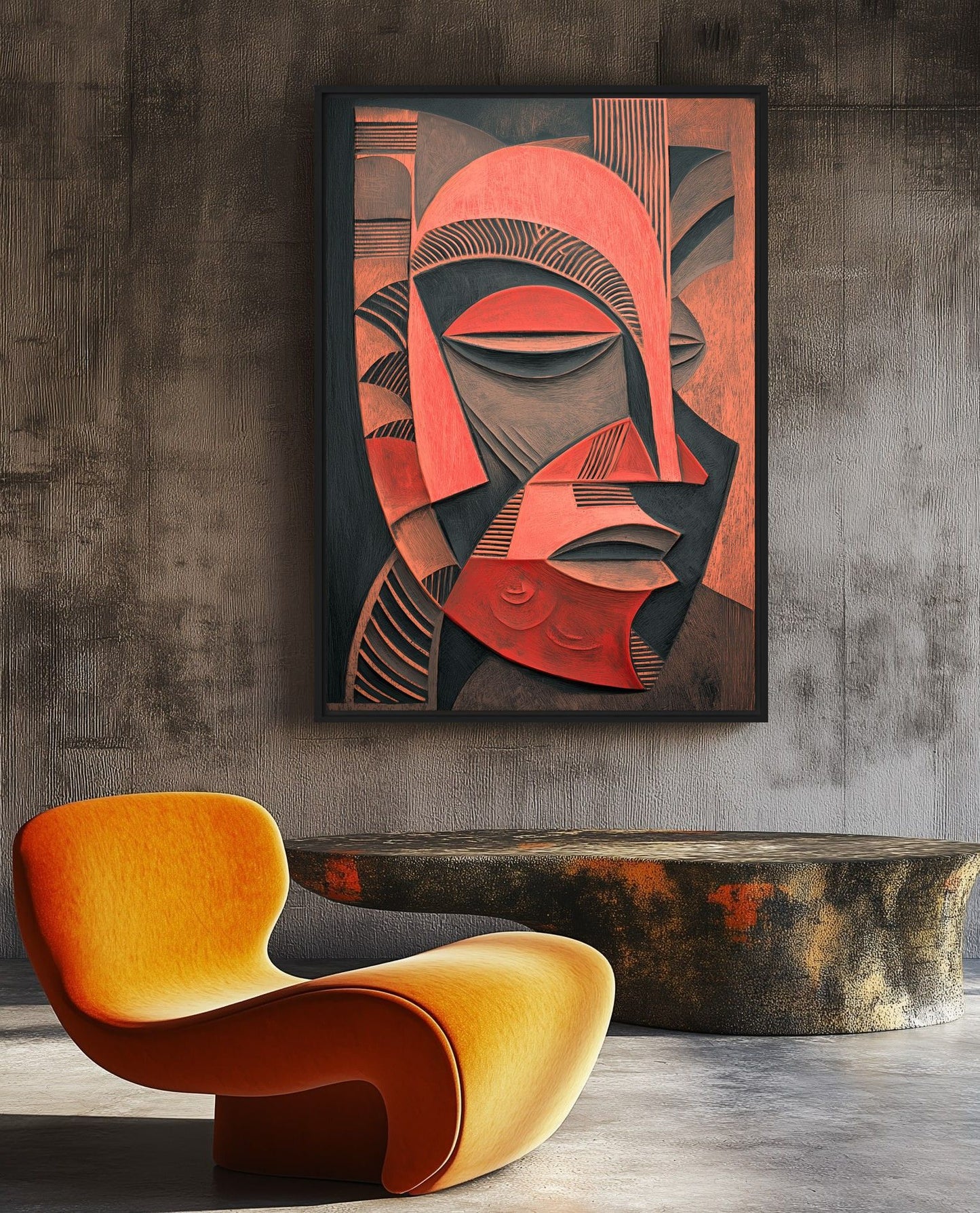 African Mask Folk Art Framed Canvas