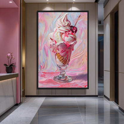 Delicious Pink Ice Cream Framed Canvas