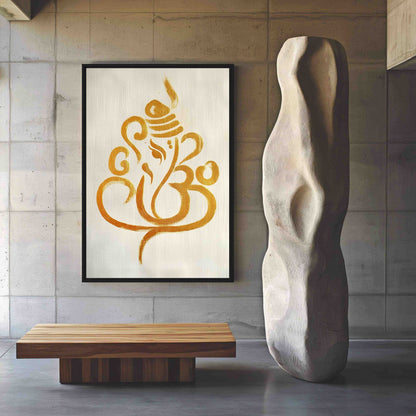 Golden Ganesh Hindu God Art Framed Canvas - PaintFu