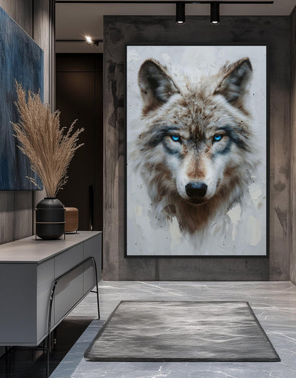 Blue Eyed Wolf Modern Art Framed Canvas