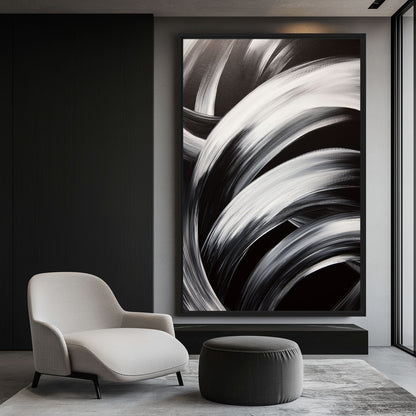 Black & White Brushstroke Art Digital Print