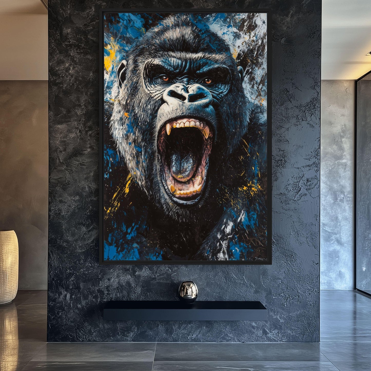Roaring Gorilla Modern Art Framed Canvas