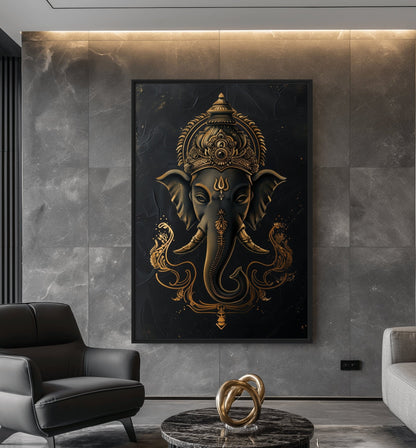 Lord Ganesha Modern Art Framed Canvas