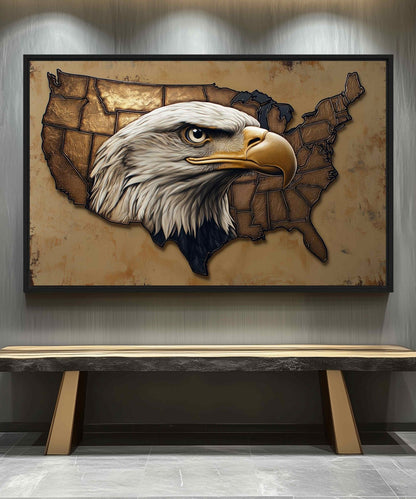 American Eagle Patriotic Art Framed Canvas - PaintFu