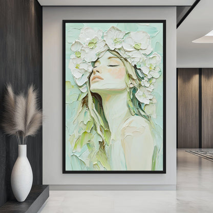 Flower Crowned Woman Digital Art Canvas Print Detail | PaintFu