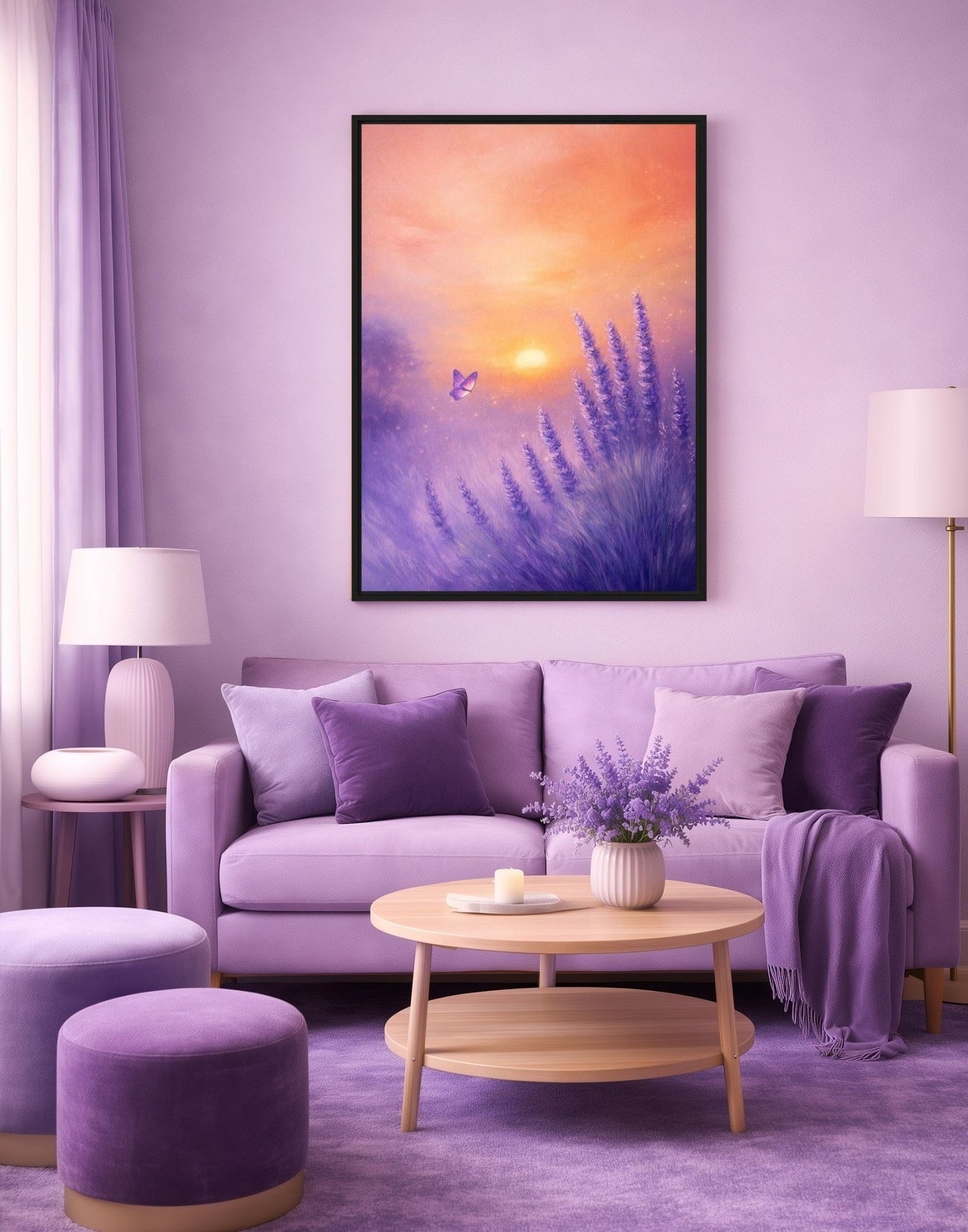 Lavender Field Sunset Framed canvas - PaintFu