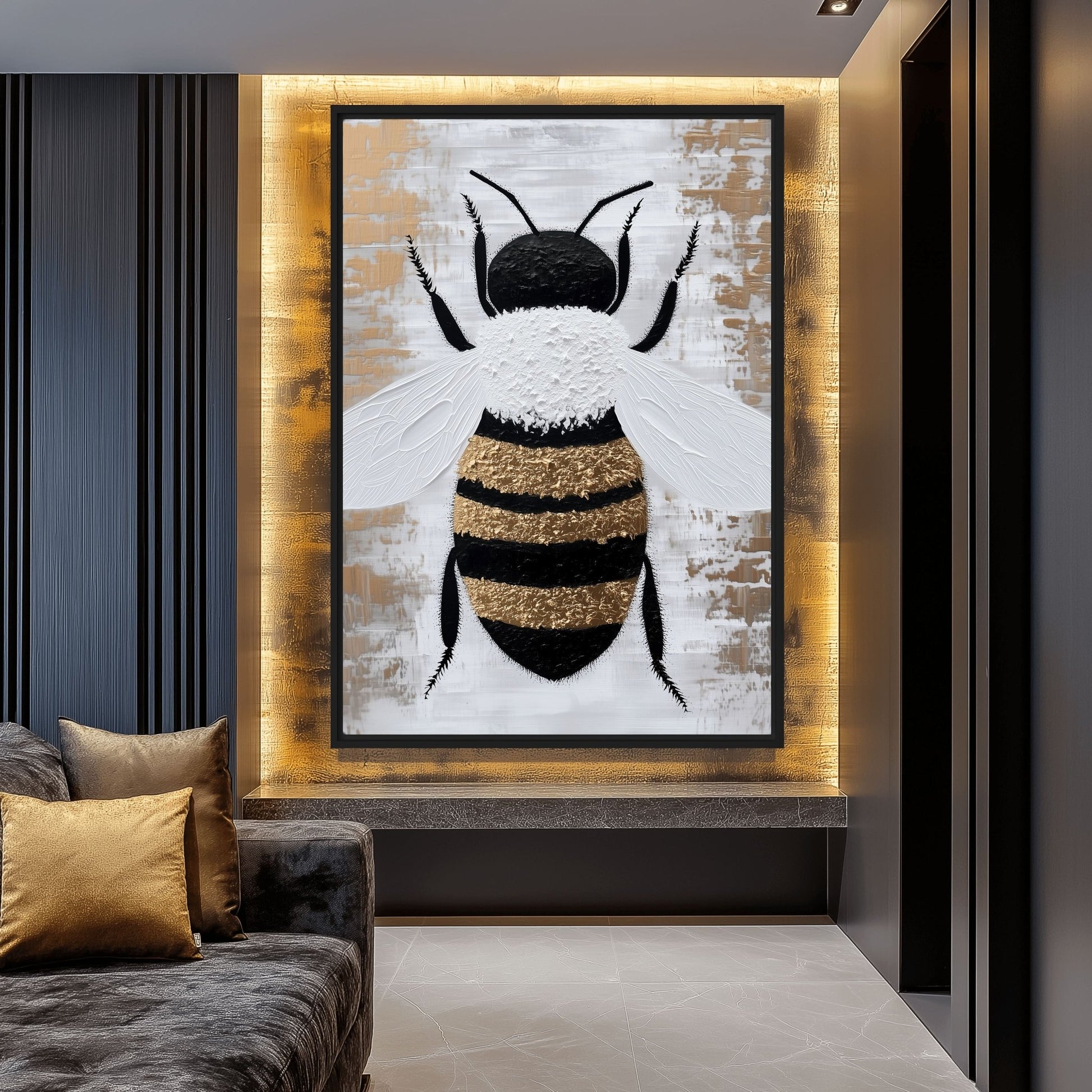 Bee Modern Art Framed Canvas