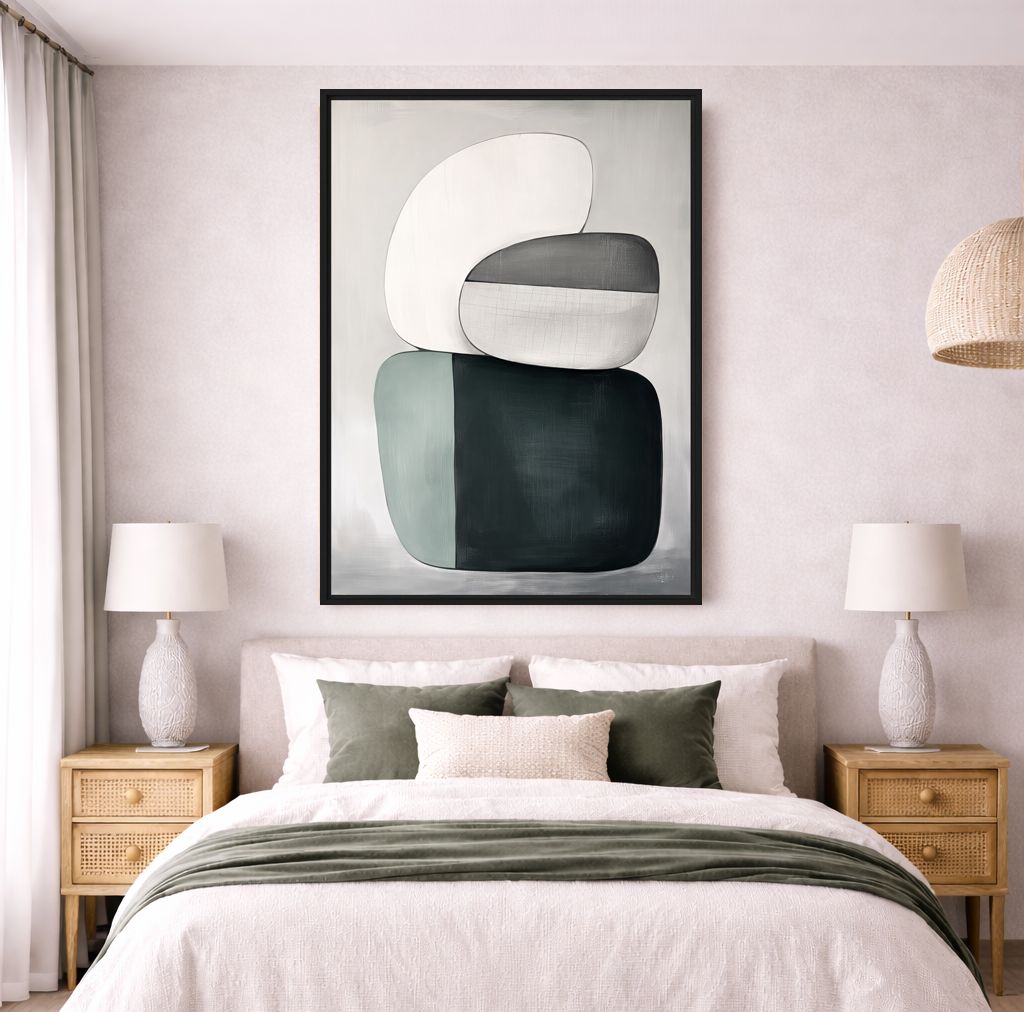 Sage Organic Shapes Modern Art Framed canvas - PaintFu