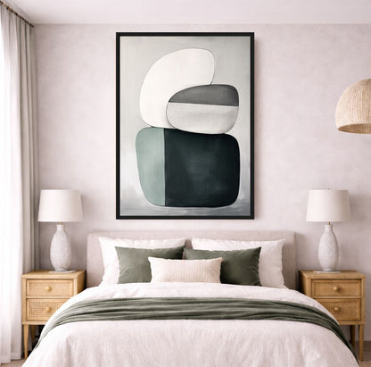 Sage Organic Shapes Modern Art Framed canvas - PaintFu