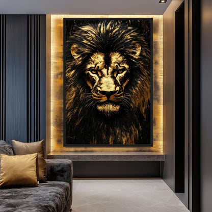 Golden Lion Luxury Art Canvas Print Detail | PaintFu