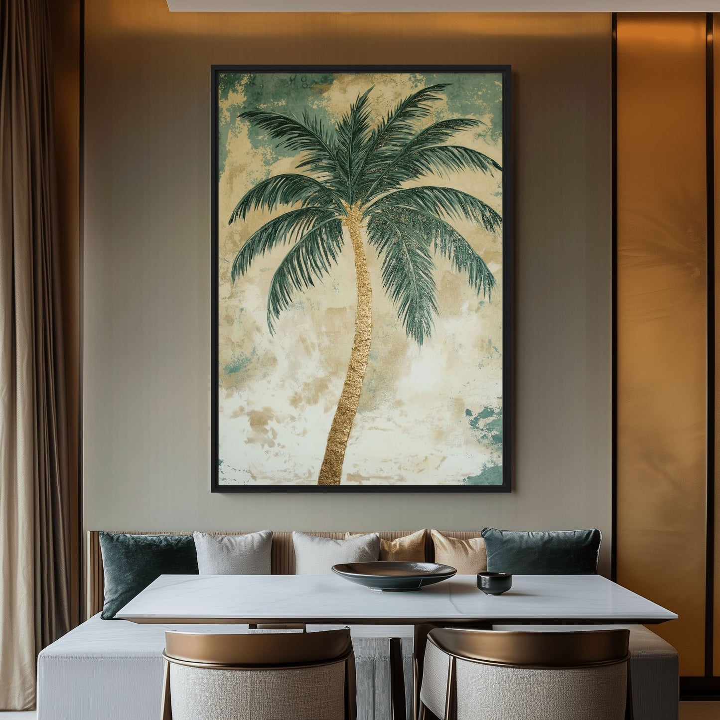 Palm Tree Beach Art Framed Canvas