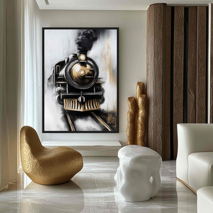 Vintage Steam Train Art Framed Canvas - PaintFu