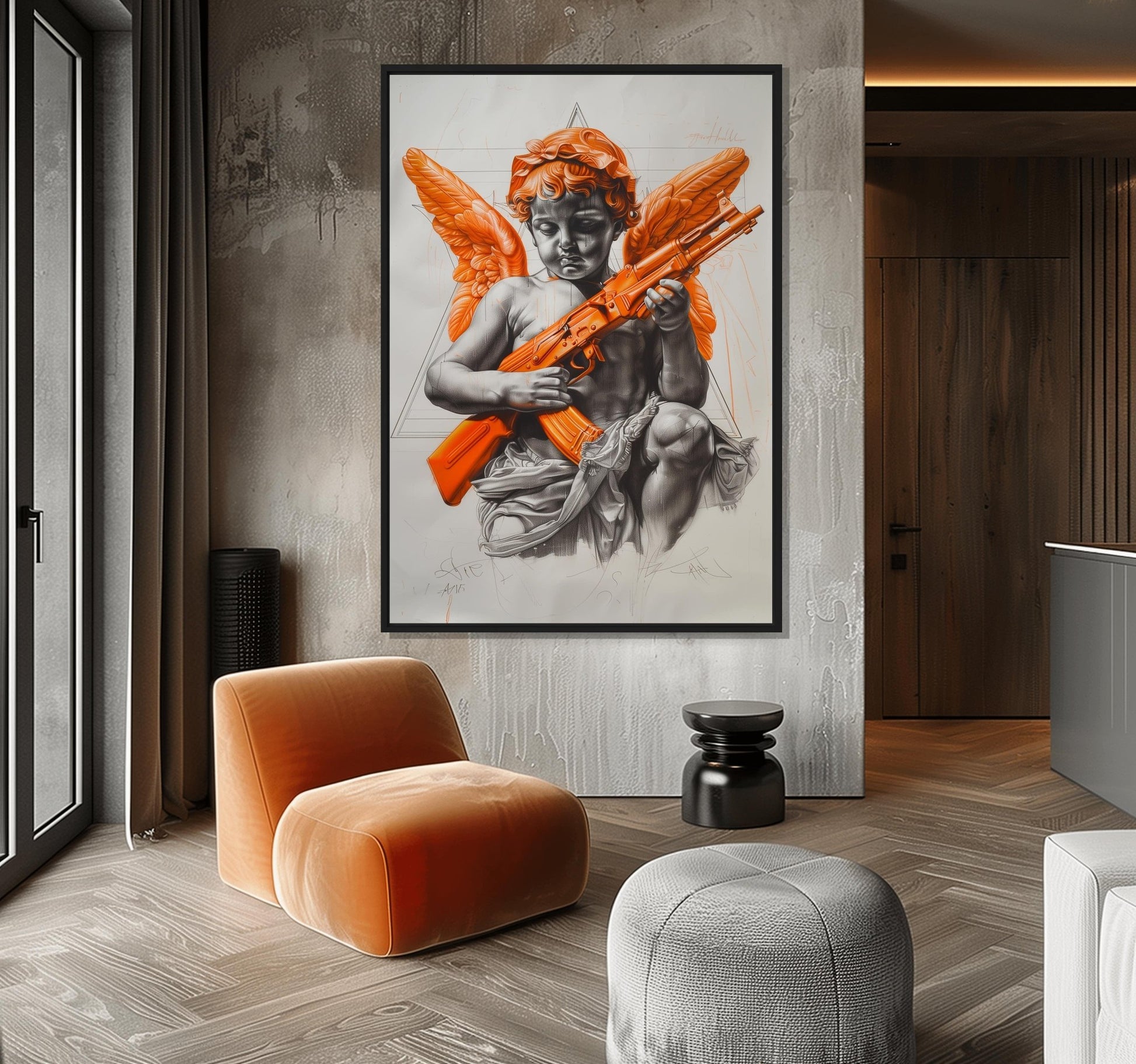 Angel Holding an AK47 Surreal Art Framed Canvas