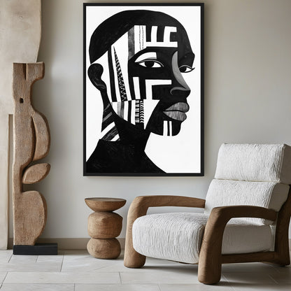 African Man Portrait Abstract Art Framed Canvas - PaintFu