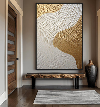 White Gold Impasto Art Framed Canvas