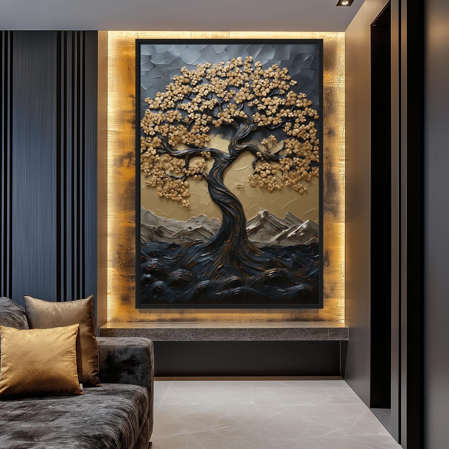 Tree Landscape Art Framed Canvas
