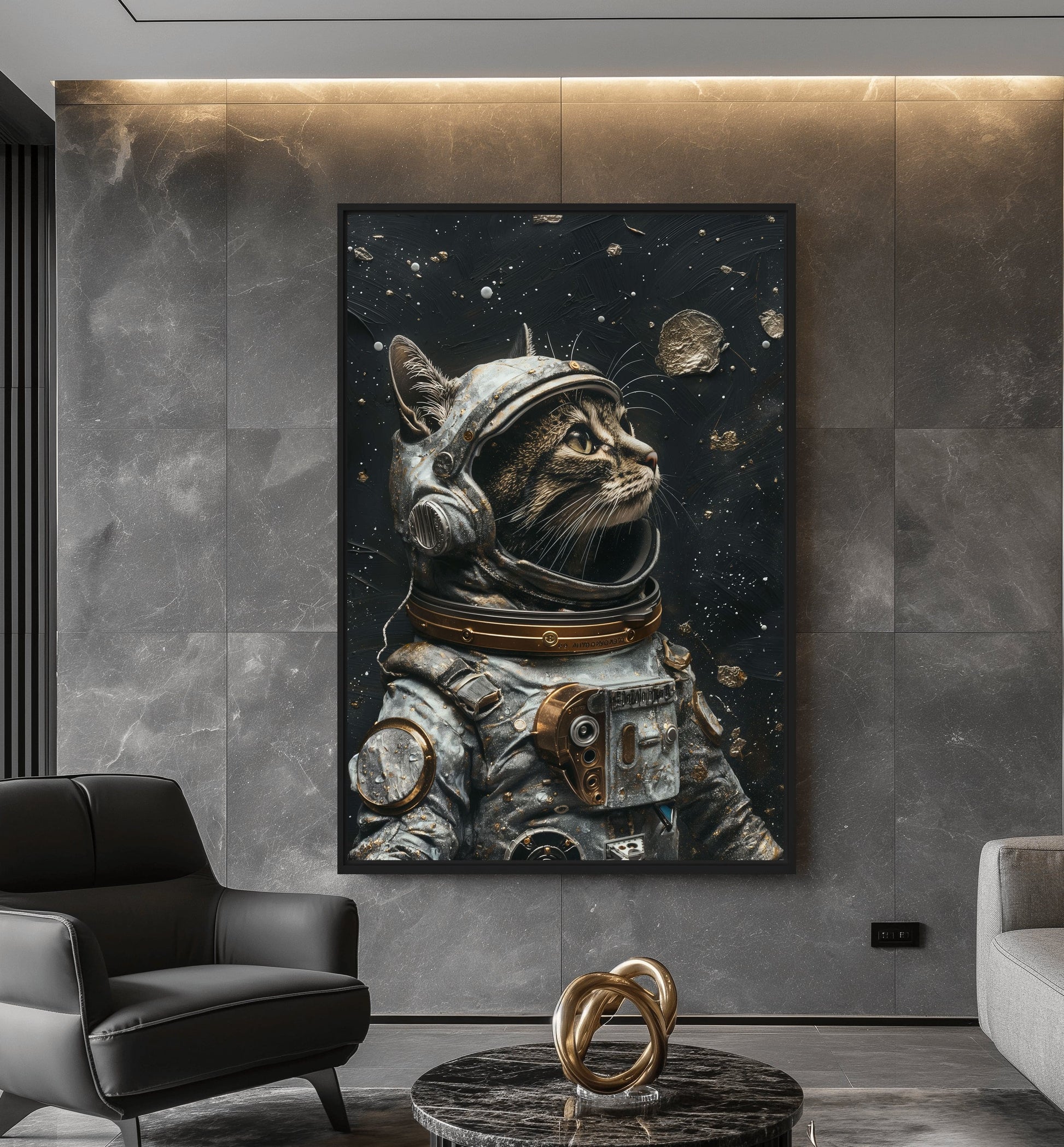 Astro Cat Space Art Framed Canvas - PaintFu