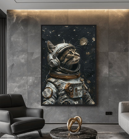 Astro Cat Space Art Framed Canvas