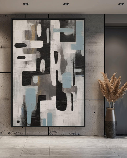 Grey Black Blue Modern Art Framed Canvas
