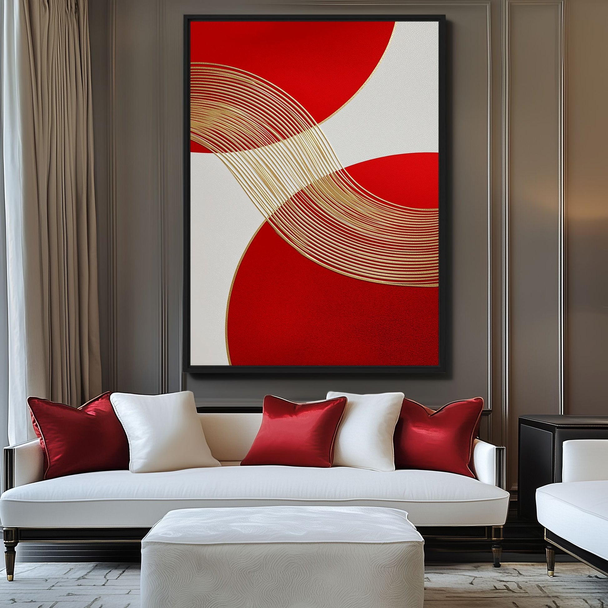 Red and Gold Luxury Art Framed canvas - PaintFu