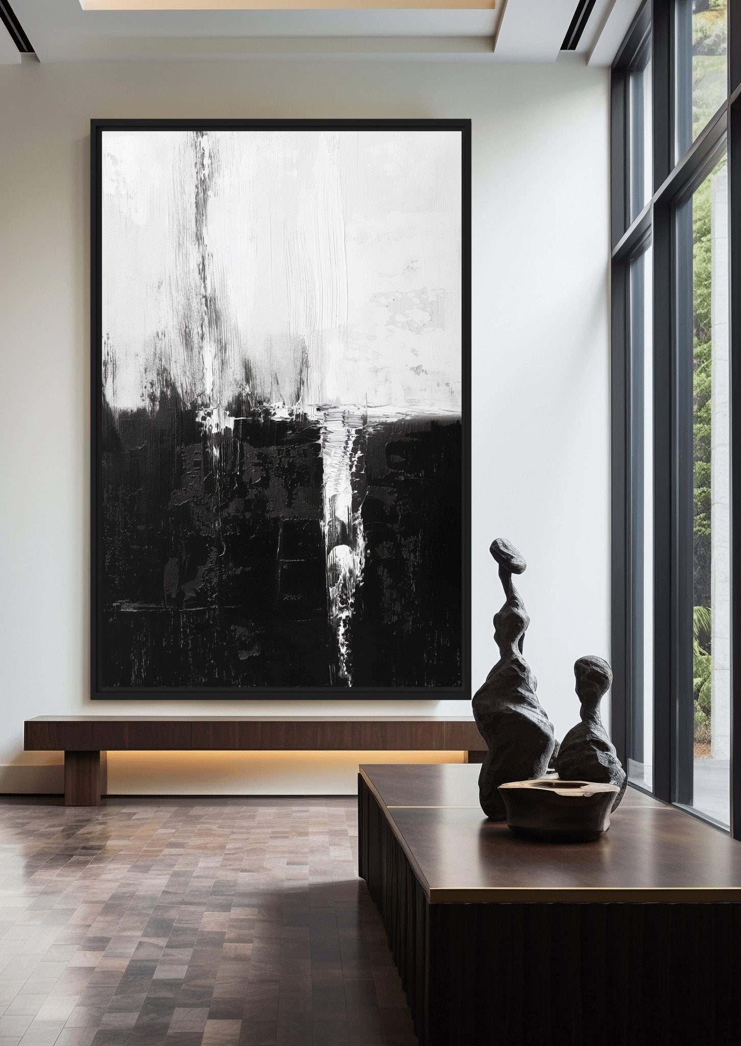 Black White Abstract Art Framed Canvas