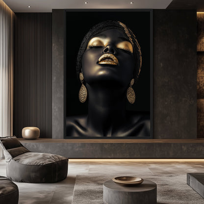 African Beauty in Gold Framed Canvas