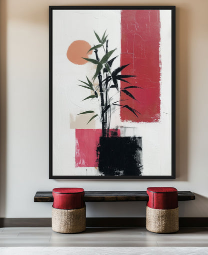 Bamboo Abstract Art Framed Canvas - PaintFu