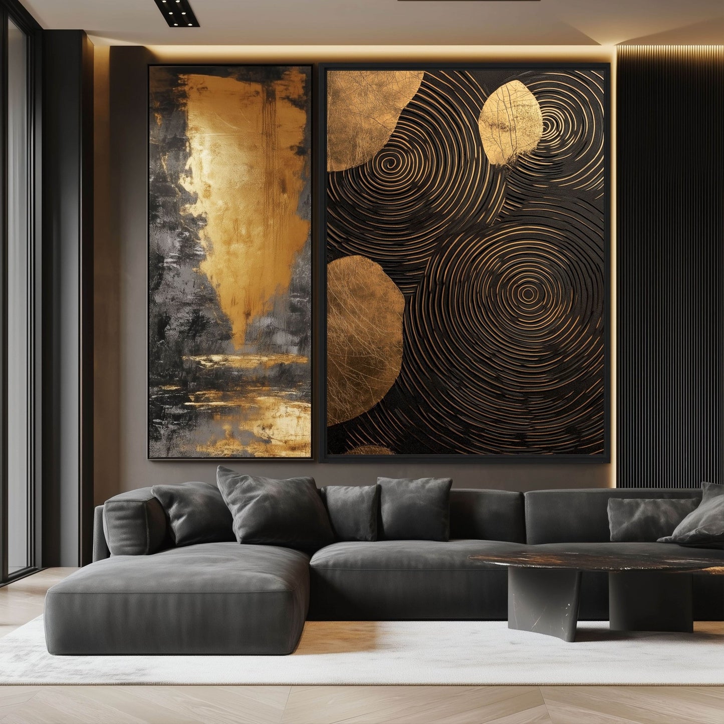 Spiral Black and Gold Modern Art Framed Canvas