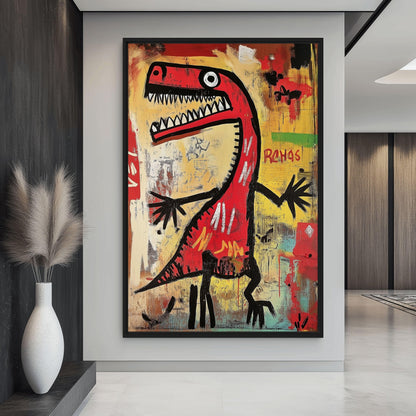 Dinosaur Basquiat Style Art Framed Canvas