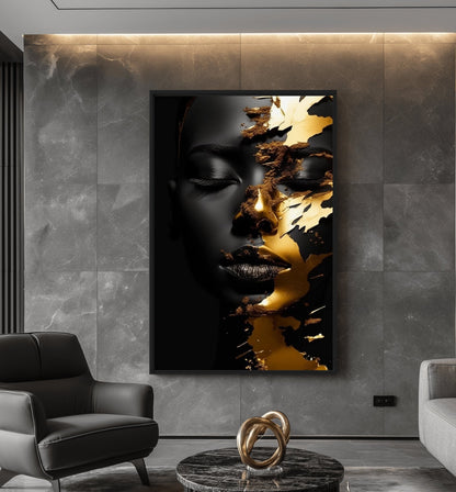 African Woman In Gold Framed Canvas
